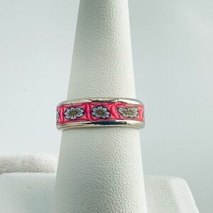 Pink Floral Ring with White and Yellow Daisies Y2K